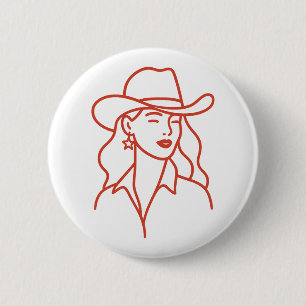 Badge Rond 5 Cm Ligne d'art moderne de cowgirl pour enterrement de