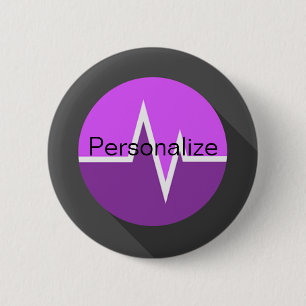 Badge Rond 5 Cm Ligne EKG médical violet noir