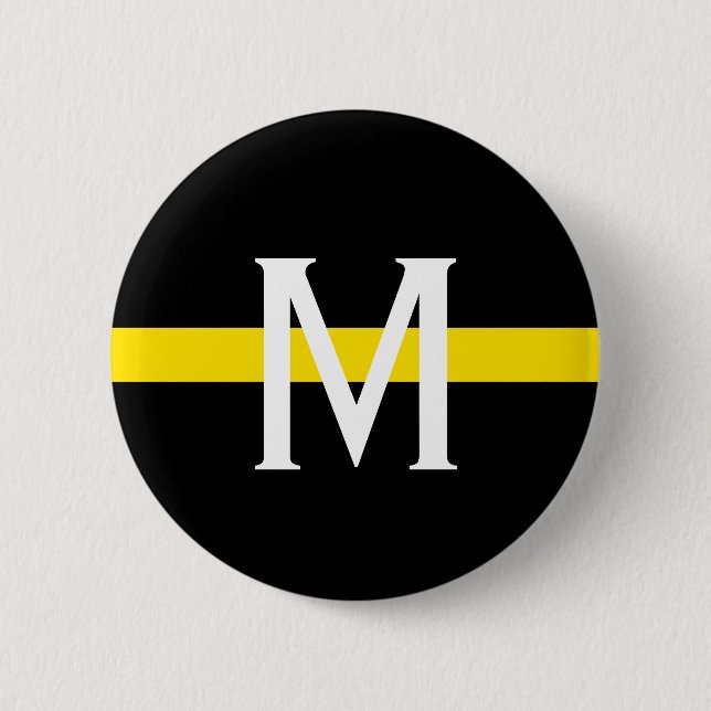 Badge Rond 5 Cm Ligne jaune mince monogramme d'expéditeur (Devant)