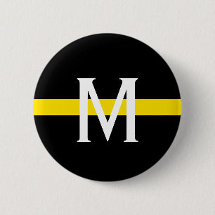 Badge Rond 5 Cm Ligne jaune mince monogramme d'expéditeur
