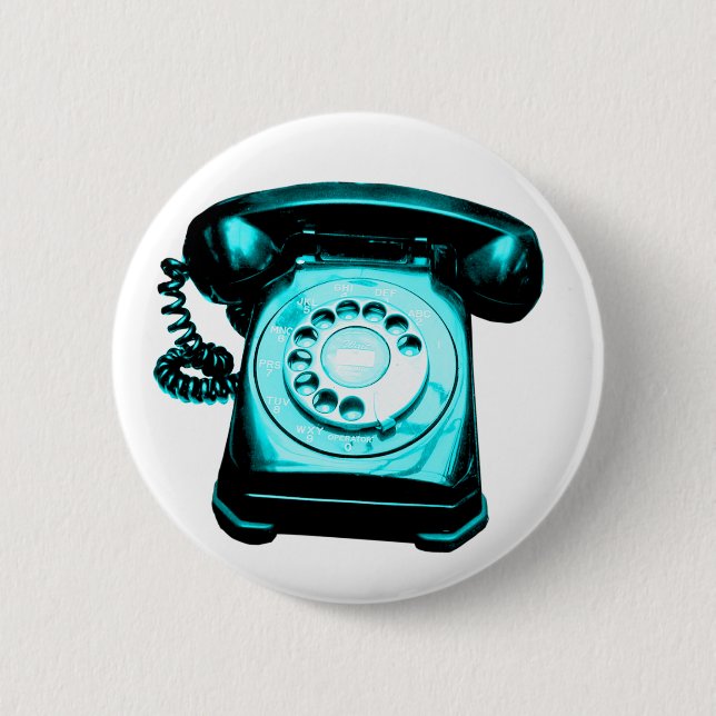 Badge Rond 5 Cm Ligne téléphonique Cyan (Devant)