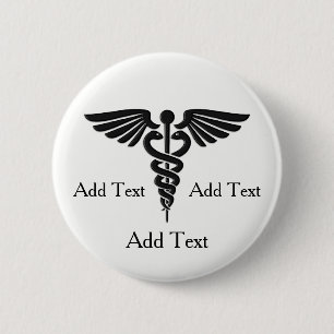Badge Rond 5 Cm Lignes Médicales texte du caducée 3 de coutume