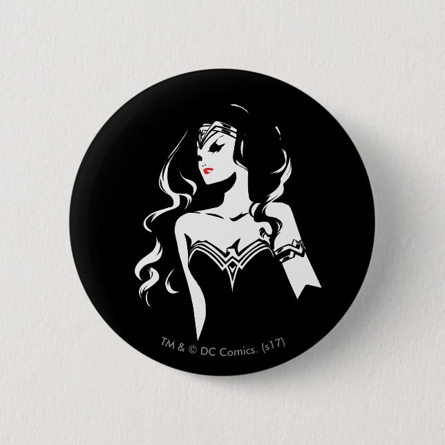Badge Rond 5 Cm Ligue de la justice| Wonder Woman Noir Pop Art (Devant)