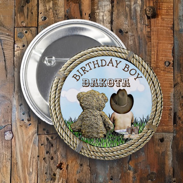 Badge Rond 5 Cm Lil' Cowboy et Teddy Bear Boy's Birthday Boy (Créateur téléchargé)