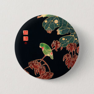 Badge Rond 5 Cm L'illustration japonaise du Paroquet Colorful Bird