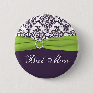 Badge Rond 5 Cm Lime et pourpre Damask Meilleure broche pour homme
