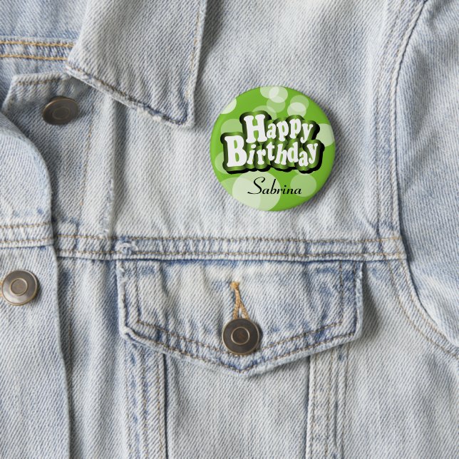 Badge Rond 5 Cm Lime Green Bokeh Design d'anniversaire (En situation)
