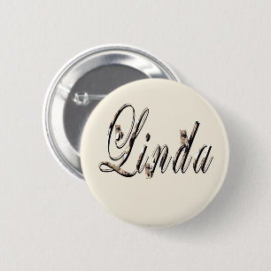 Badge Rond 5 Cm "Linda" Nom Réalisé Avec Des Tigres Blancs,