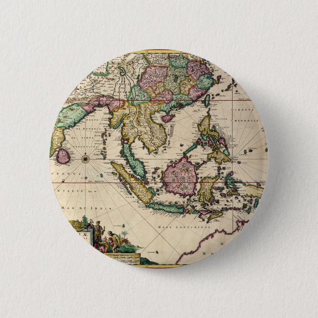 Badge Rond 5 Cm L'Inde et la Ceylan vers l'Australie (Devant)