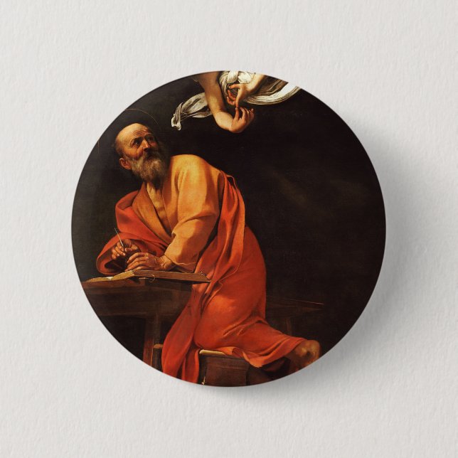 Badge Rond 5 Cm L'inspiration de Saint Matthieu, Caravaggio (Devant)