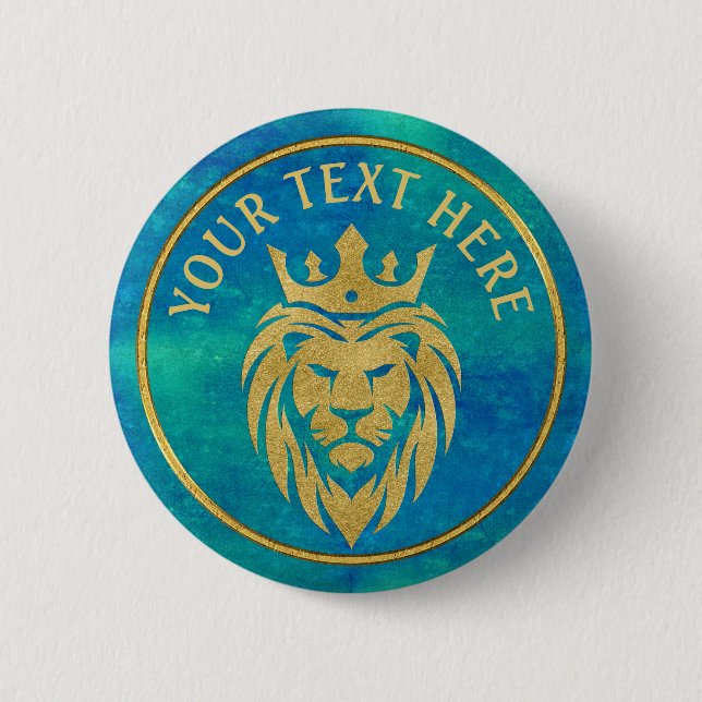 Badge Rond 5 Cm Lion Avec Couronne - Style Or 3 (Devant)