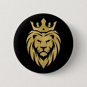 Badge Rond 5 Cm Lion Avec Couronne - Style Or 3