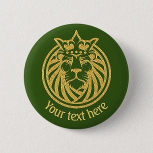 Badge Rond 5 Cm Lion Avec Couronne - Style Or 4