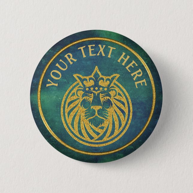 Badge Rond 5 Cm Lion avec couronne - Style or 4 (Devant)