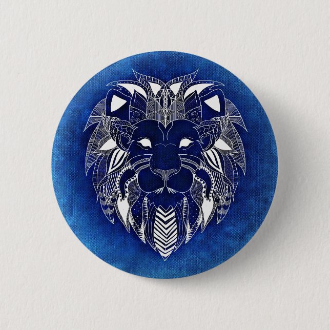 Badge Rond 5 Cm Lion blanc unisexe avec le Pin bleu de bouton (Devant)