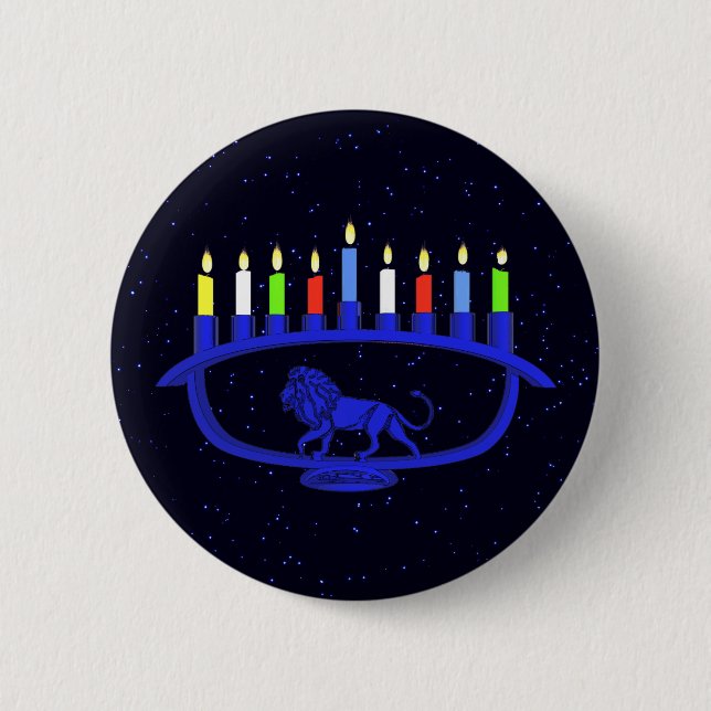 Badge Rond 5 Cm Lion bleu Menorah (Devant)