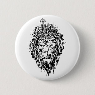 Badge Rond 5 Cm Lion dans la couronne