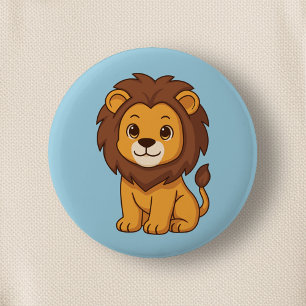 Badge Rond 5 Cm Lion de dessin animé mignon sur fond bleu