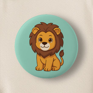 Badge Rond 5 Cm Lion de dessin animé mignon sur fond vert