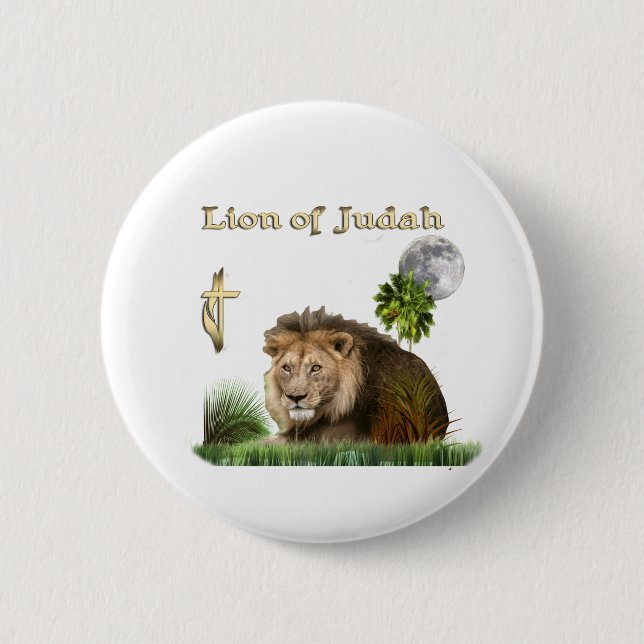 Badge Rond 5 Cm Lion de Juda boutons chrétiens (Devant)