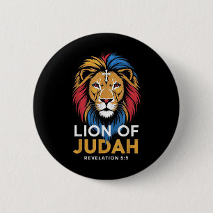 Badge Rond 5 Cm Lion de Juda Dieu Jésus Croix Chrétien Religieux 