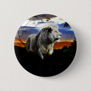 Badge Rond 5 Cm Lion de l'Afrique du Sud dans la jungle