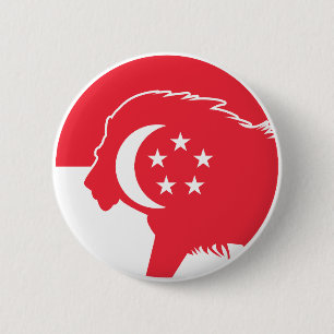 Badge Rond 5 Cm Lion de Singapour Animal national de Singapour Dra