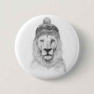 Badge Rond 5 Cm Lion d'hiver (bw)