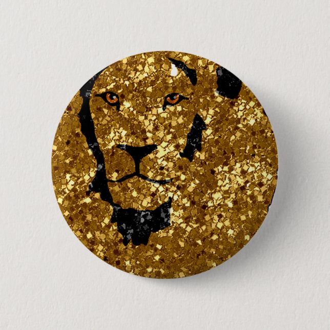 Badge Rond 5 Cm Lion d'or avec de l'argent (Devant)