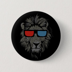 Badge Rond 5 Cm Lion frais de chat avec la goupille noire de