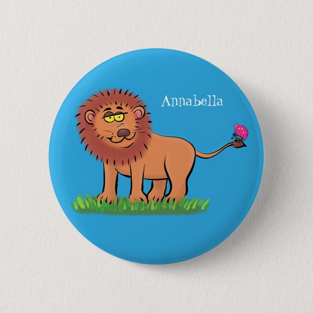 Badge Rond 5 Cm Lion joyeux avec dessin animé de papillon (Devant)