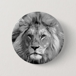 Badge Rond 5 Cm Lion noir blanc