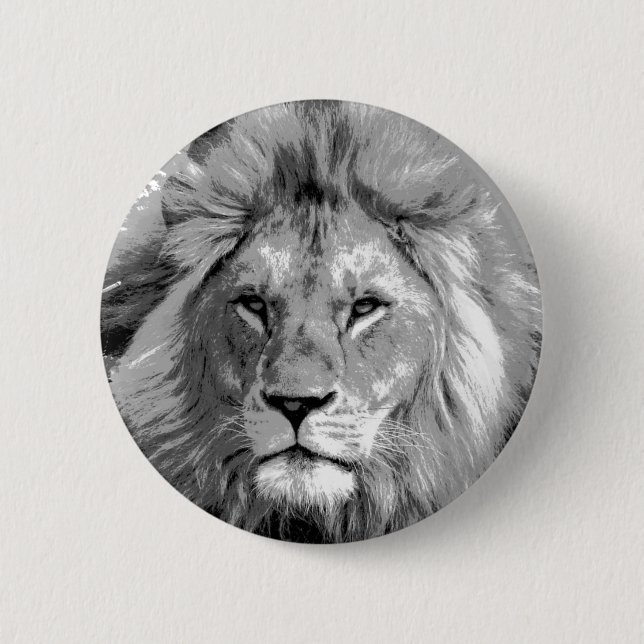 Badge Rond 5 Cm Lion noir blanc (Devant)