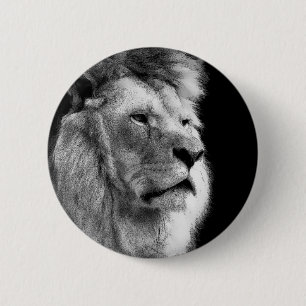 Badge Rond 5 Cm Lion noir blanc