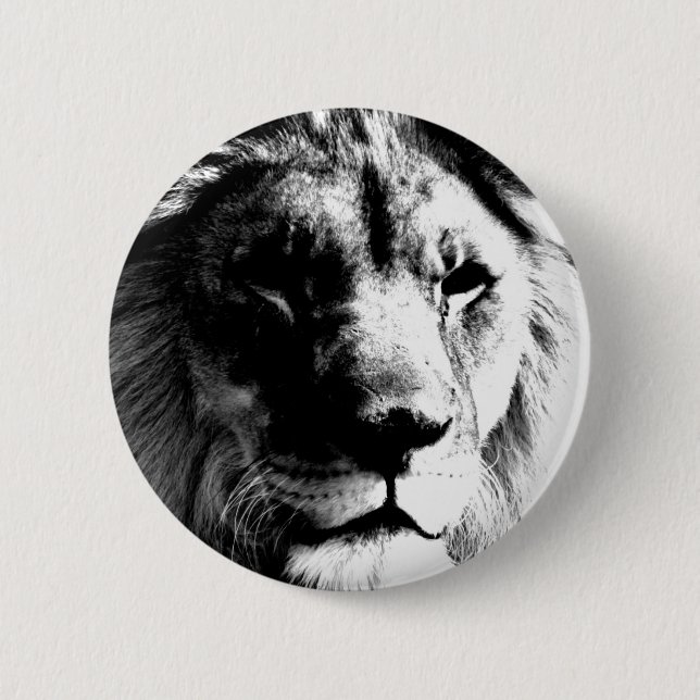 Badge Rond 5 Cm Lion noir et blanc (Devant)