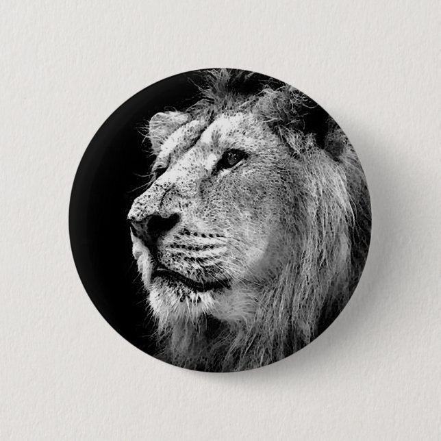 Badge Rond 5 Cm Lion noir et blanc (Devant)