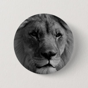 Badge Rond 5 Cm Lion noir et blanc