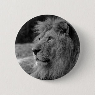 Badge Rond 5 Cm Lion noir et blanc - Animal sauvage