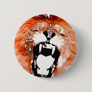 Badge Rond 5 Cm Lion Roaring