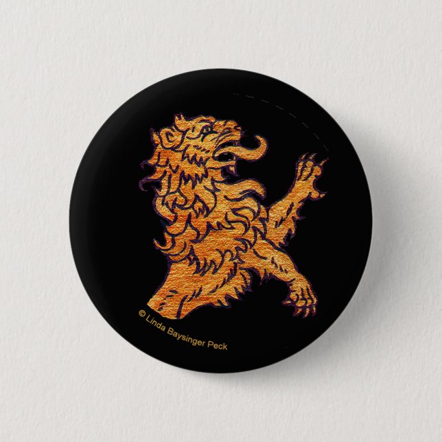 Badge Rond 5 Cm Lion sur le noir (Devant)