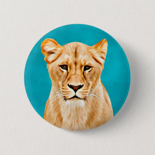 Badge Rond 5 Cm Lioness Portrait Peinture Wild Life Amateurs Cadea
