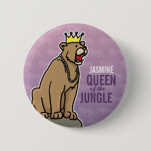 Badge Rond 5 Cm Lioness Queen of the Jungle, ajouter le nom de l'e