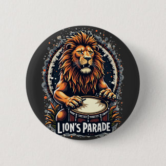 Badge Rond 5 Cm Lion's Drum Parade drôle d'art : Majestic Lion Imp