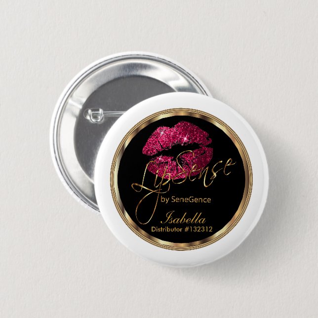 Badge Rond 5 Cm Lipsense - Parties scintillant Rose Chaud Sur Noir (Devant & derrière)