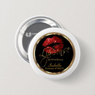 Badge Rond 5 Cm Lipsense - Parties scintillant rouge sur noir et b