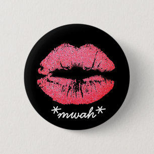 Badge Rond 5 Cm Lipstick à lèvres rose texte personnalisé Kiss Lip