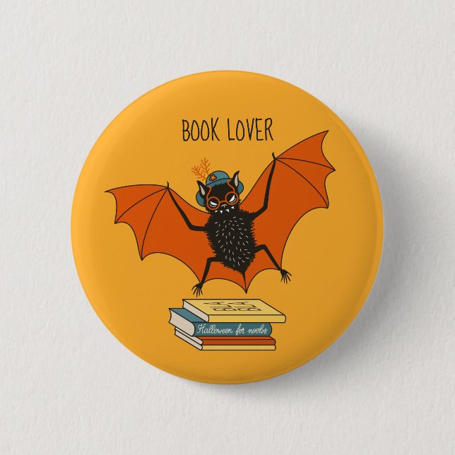 Badge Rond 5 Cm Lire Chauve-souris | Bibliothécaire fantaisiste av (Devant)