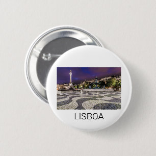 Badge Rond 5 Cm Lisbonne Portugal Rossio Carré Vacances Souvenir