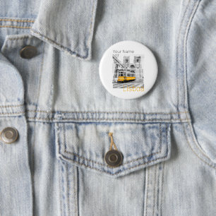 Badge Rond 5 Cm Lisbonne Portugal Vintage Vacances Tramway Souveni