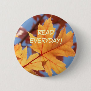 Badge Rond 5 Cm Lisez tous les jours ! Bouton scolaire Orange Feui